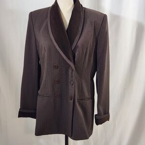 Vintage Leslie Fay Suits Chocolate Brown Blazer Jacket Coat Velvet Collar 10